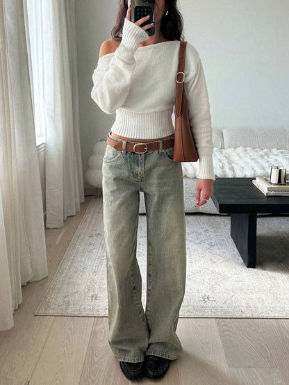 Off Shoulder Knit Sweater – Sexy – Cropped Autumn Pullover