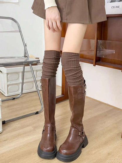 Over The Knee Socks – Vertical Stripe Acrylic Knit Warm Winter Style