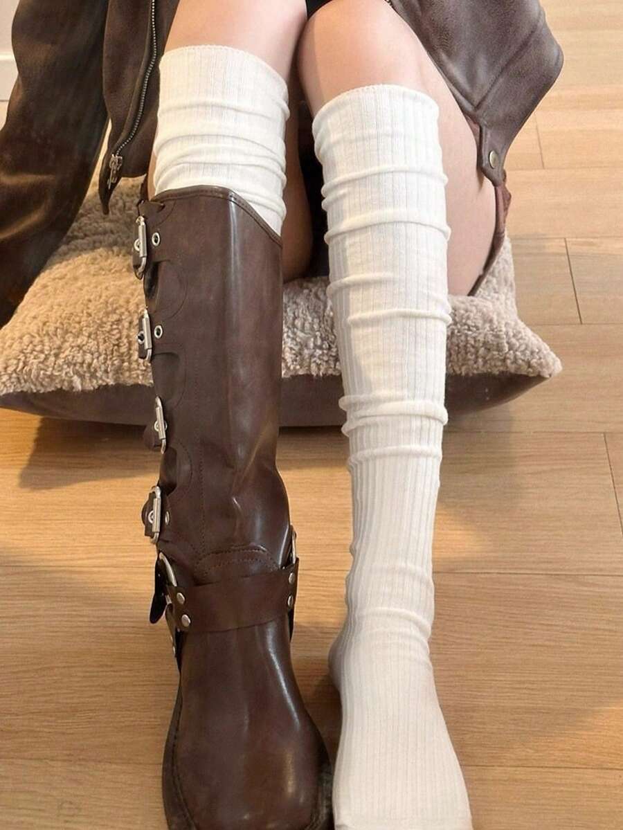Over The Knee Socks – Vertical Stripe Acrylic Knit Warm Winter Style