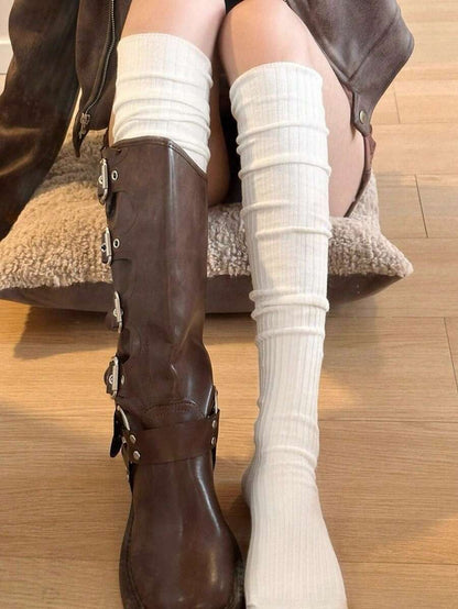 Over The Knee Socks – Vertical Stripe Acrylic Knit Warm Winter Style