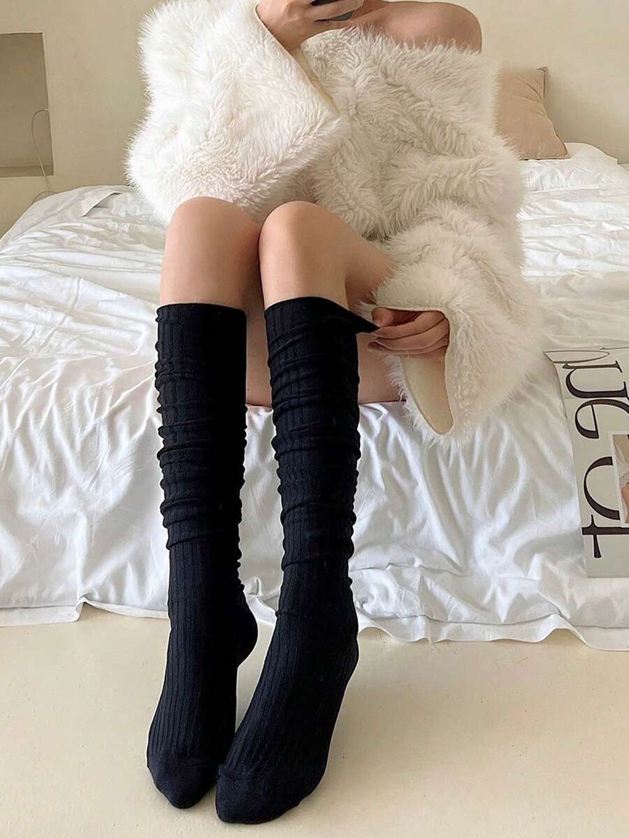 Over The Knee Socks – Vertical Stripe Acrylic Knit Warm Winter Style