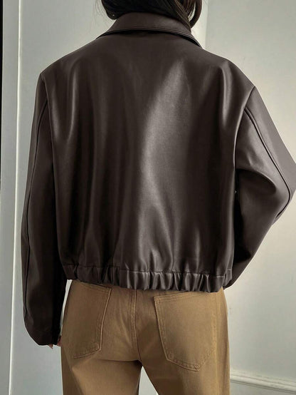 Oversized Faux Leather Jacket – Women – Casual Autumn Winter Coat