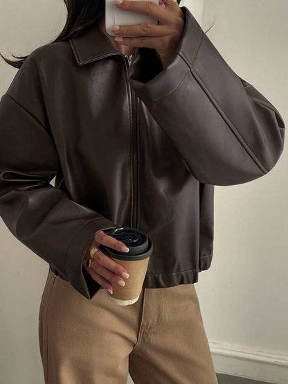 Oversized Faux Leather Jacket – Women – Casual Autumn Winter Coat
