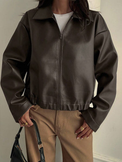 Oversized Faux Leather Jacket – Women – Casual Autumn Winter Coat
