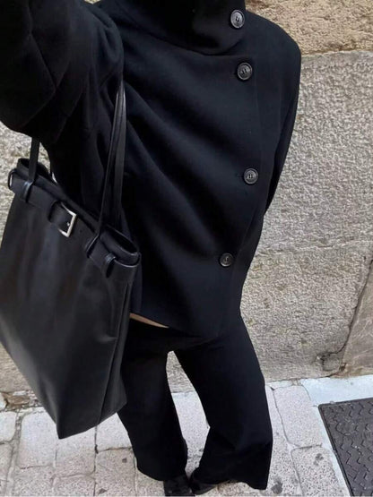 Women Short Jacket Khaki – Minimalist Button Coat – Casual Structured Fit