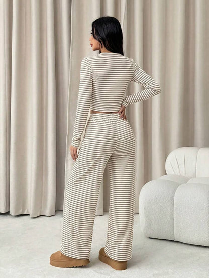 Striped Lounge Pyjama Set – Women – 2 Piece Knit Outfit
