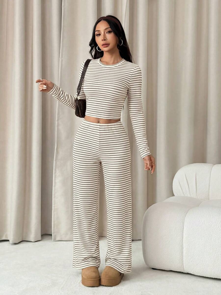 Striped Lounge Pyjama Set – Women – 2 Piece Knit Outfit