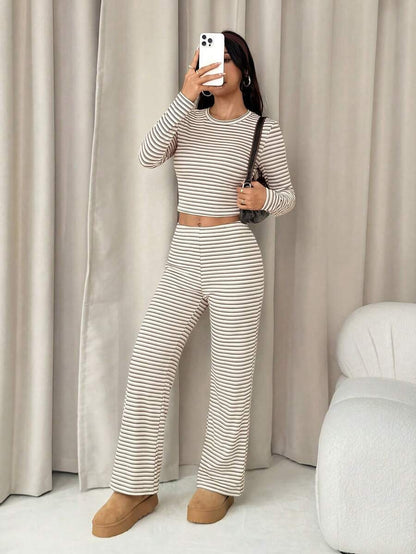 Striped Lounge Pyjama Set – Women – 2 Piece Knit Outfit
