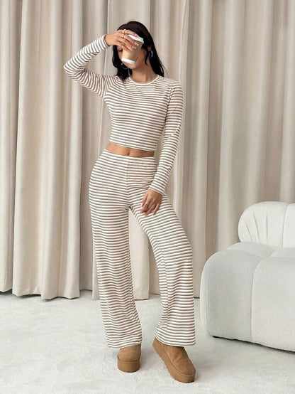 Striped Lounge Pyjama Set – Women – 2 Piece Knit Outfit