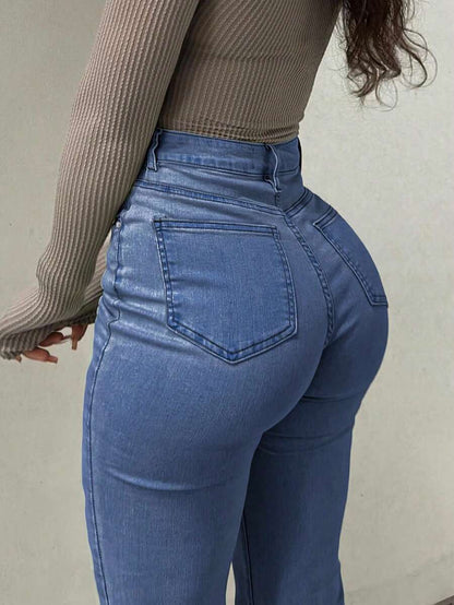 Women Y2K Flare Jeans – High Waist Stretch Denim – Embroidered Bow Slim Fit