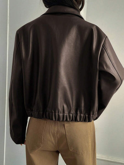 Oversized Faux Leather Jacket – Women – Casual Autumn Winter Coat