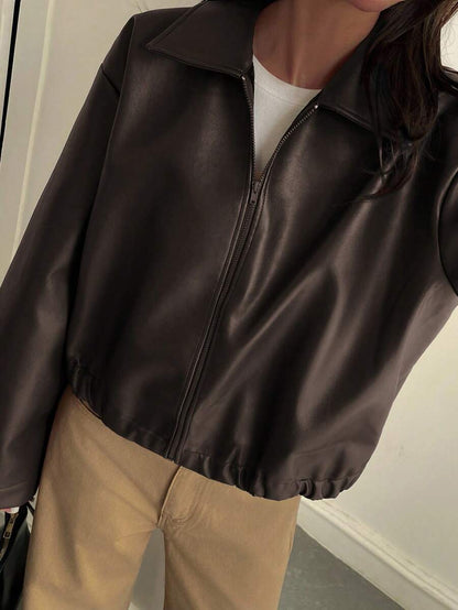 Oversized Faux Leather Jacket – Women – Casual Autumn Winter Coat