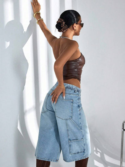 Women High Waist Denim Bermuda Shorts – 100% Cotton – Relaxed Fit Jorts