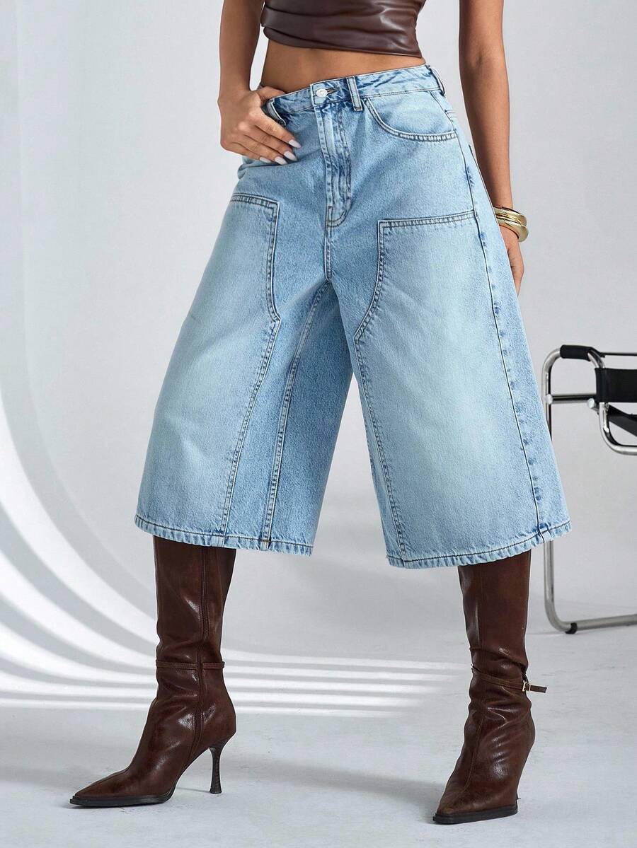 Women High Waist Denim Bermuda Shorts – 100% Cotton – Relaxed Fit Jorts