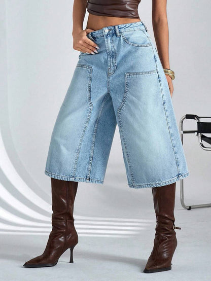 Women High Waist Denim Bermuda Shorts – 100% Cotton – Relaxed Fit Jorts