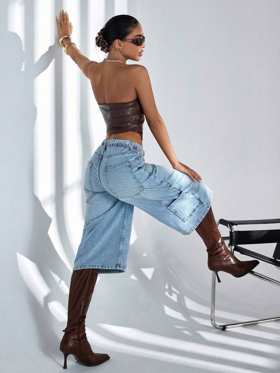 Women High Waist Denim Bermuda Shorts – 100% Cotton – Relaxed Fit Jorts