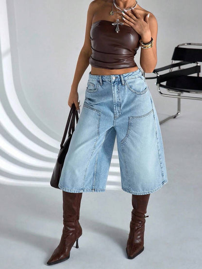Women High Waist Denim Bermuda Shorts – 100% Cotton – Relaxed Fit Jorts