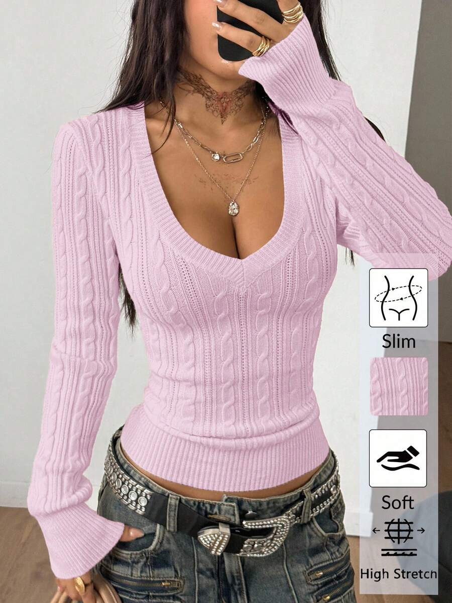 Vintage Ribbed Scoop Neck Sweater – Autumn / Winter – Y2K Knit Pullover