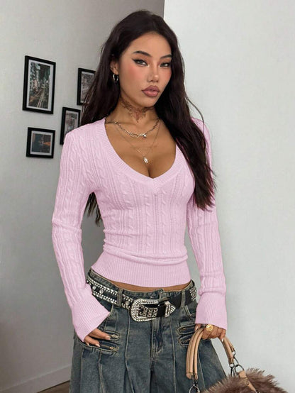 Vintage Ribbed Scoop Neck Sweater – Autumn / Winter – Y2K Knit Pullover