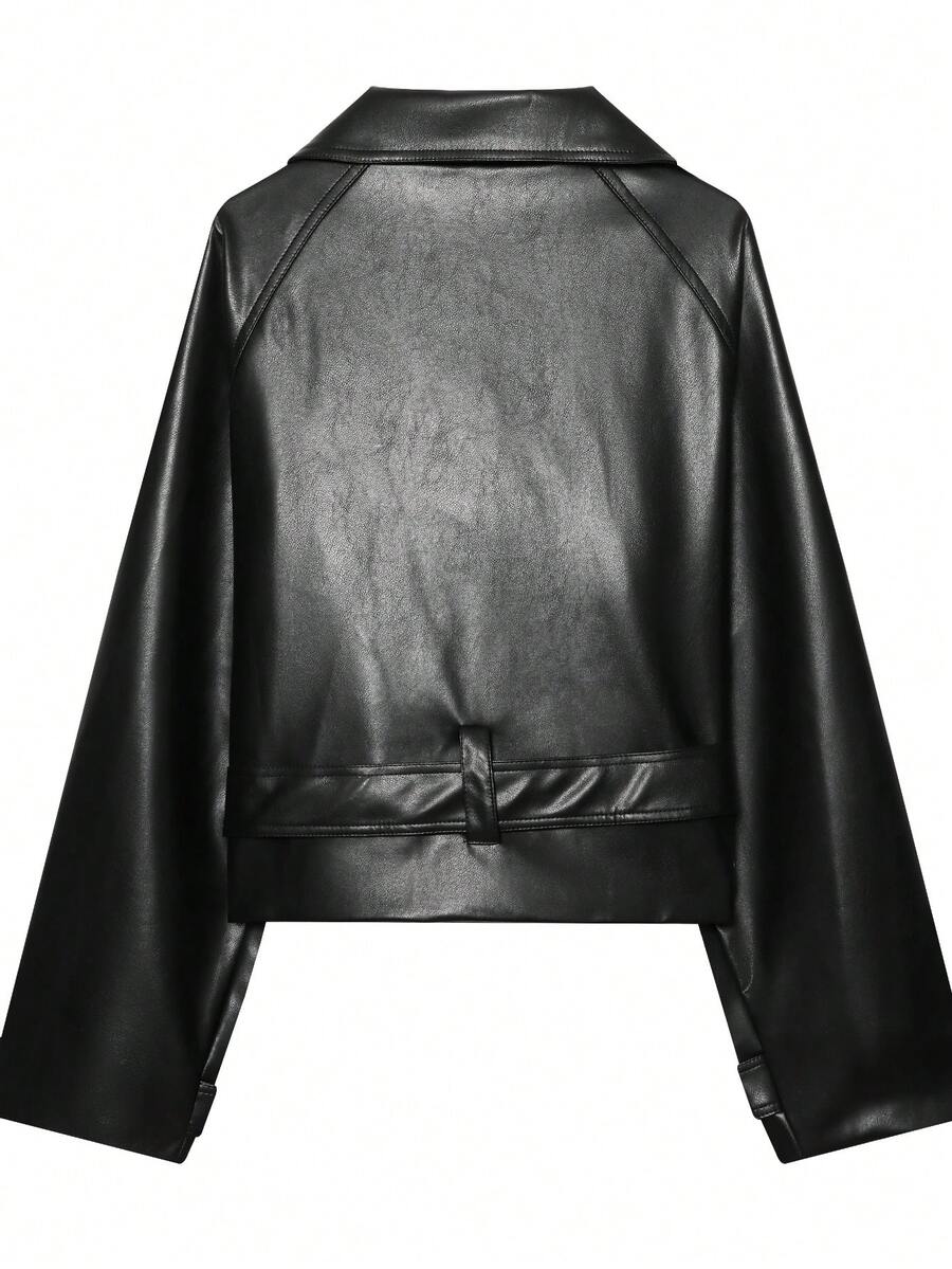 Women Vintage PU Leather Jacket – Retro – Relaxed Fit Zip Up Coat