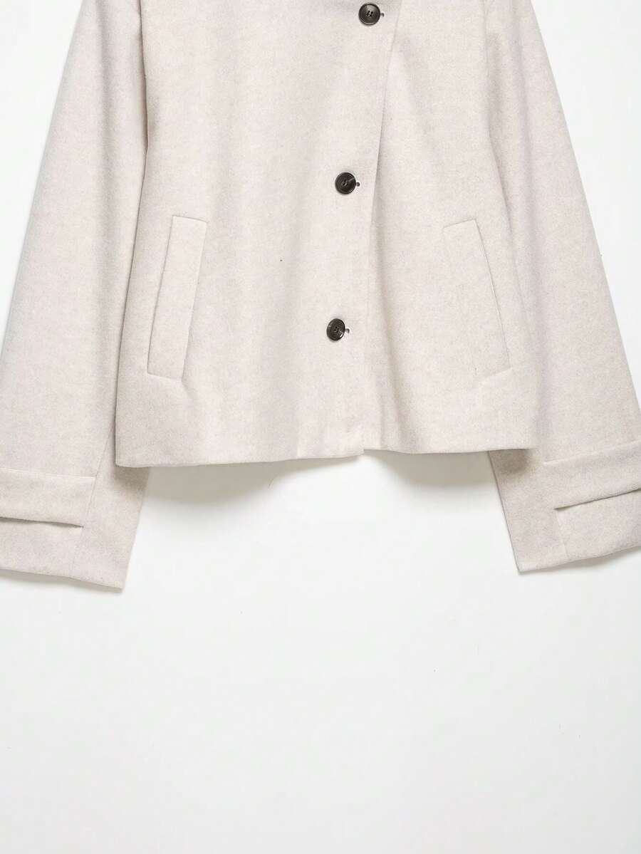 Women Short Jacket Khaki – Minimalist Button Coat – Casual Structured Fit