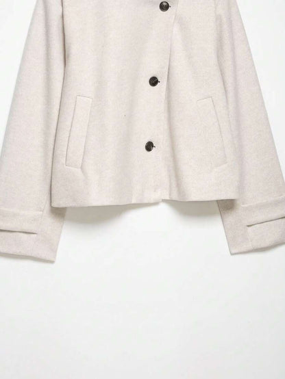 Women Short Jacket Khaki – Minimalist Button Coat – Casual Structured Fit