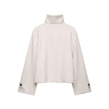 Women Short Jacket Khaki – Minimalist Button Coat – Casual Structured Fit