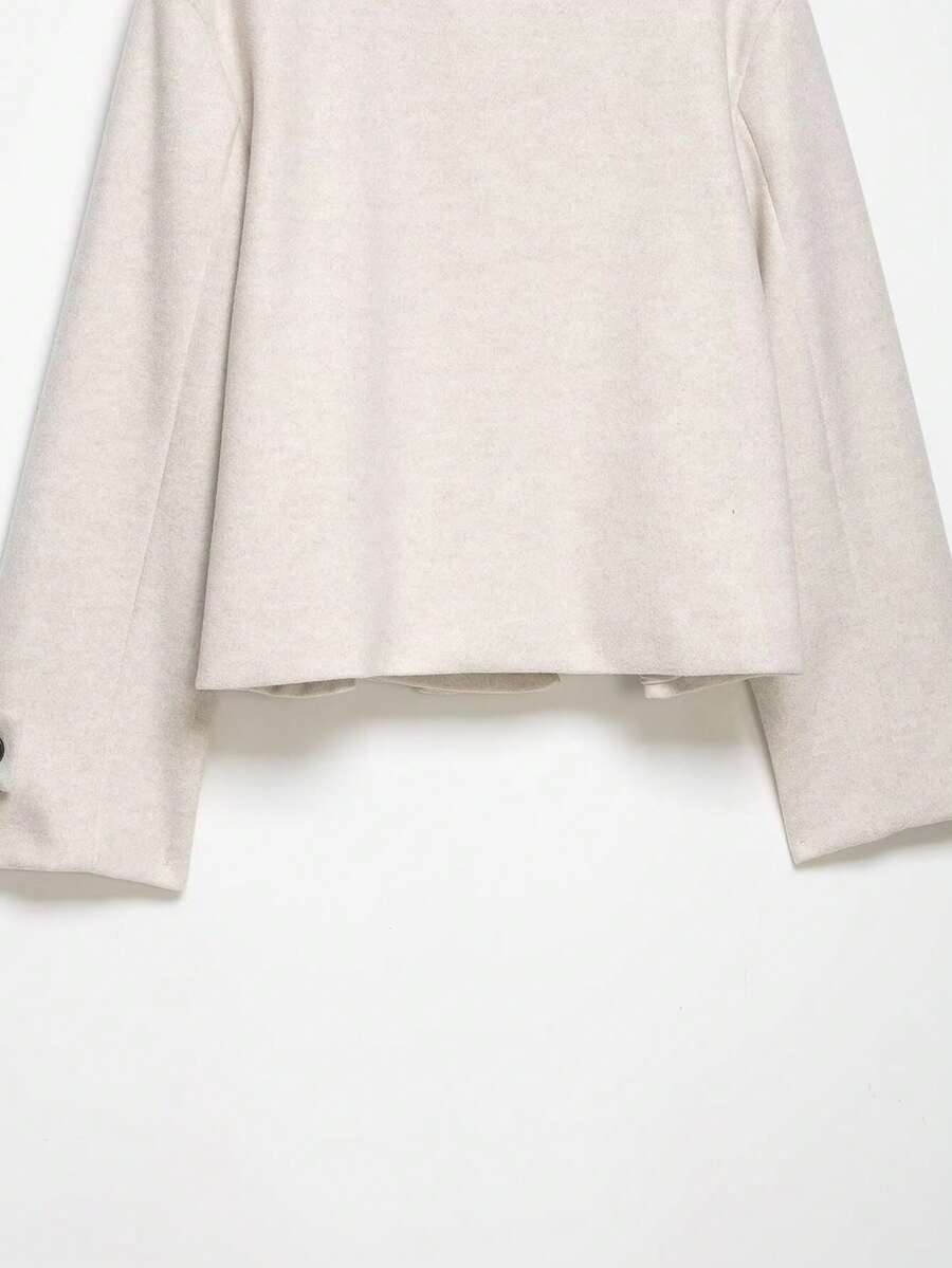 Women Short Jacket Khaki – Minimalist Button Coat – Casual Structured Fit