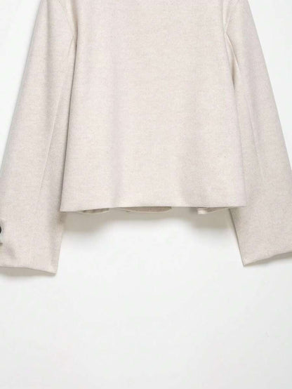 Women Short Jacket Khaki – Minimalist Button Coat – Casual Structured Fit