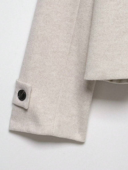Women Short Jacket Khaki – Minimalist Button Coat – Casual Structured Fit