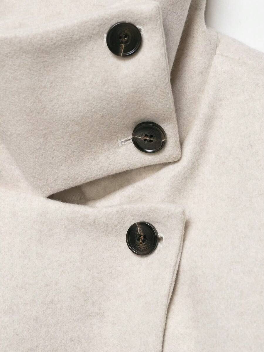 Women Short Jacket Khaki – Minimalist Button Coat – Casual Structured Fit