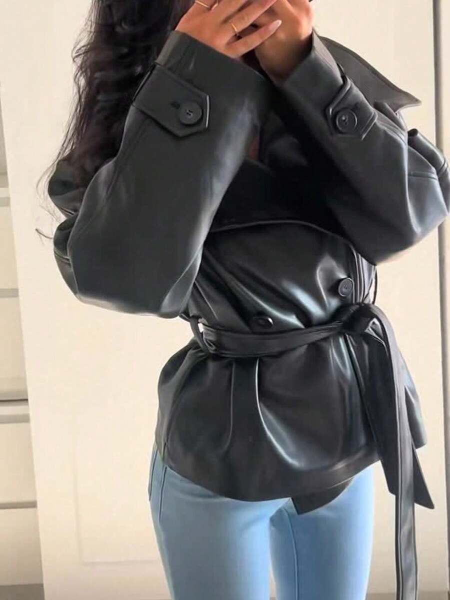 Women Vintage PU Leather Jacket – Retro – Relaxed Fit Zip Up Coat