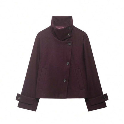 Women Short Jacket Khaki – Minimalist Button Coat – Casual Structured Fit