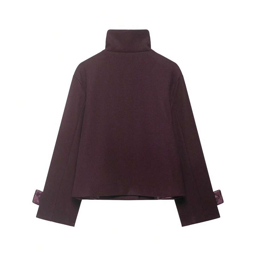 Women Short Jacket Khaki – Minimalist Button Coat – Casual Structured Fit