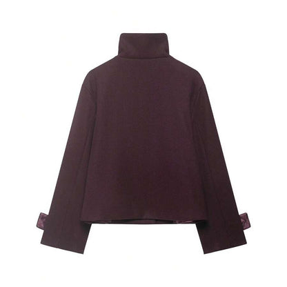 Women Short Jacket Khaki – Minimalist Button Coat – Casual Structured Fit