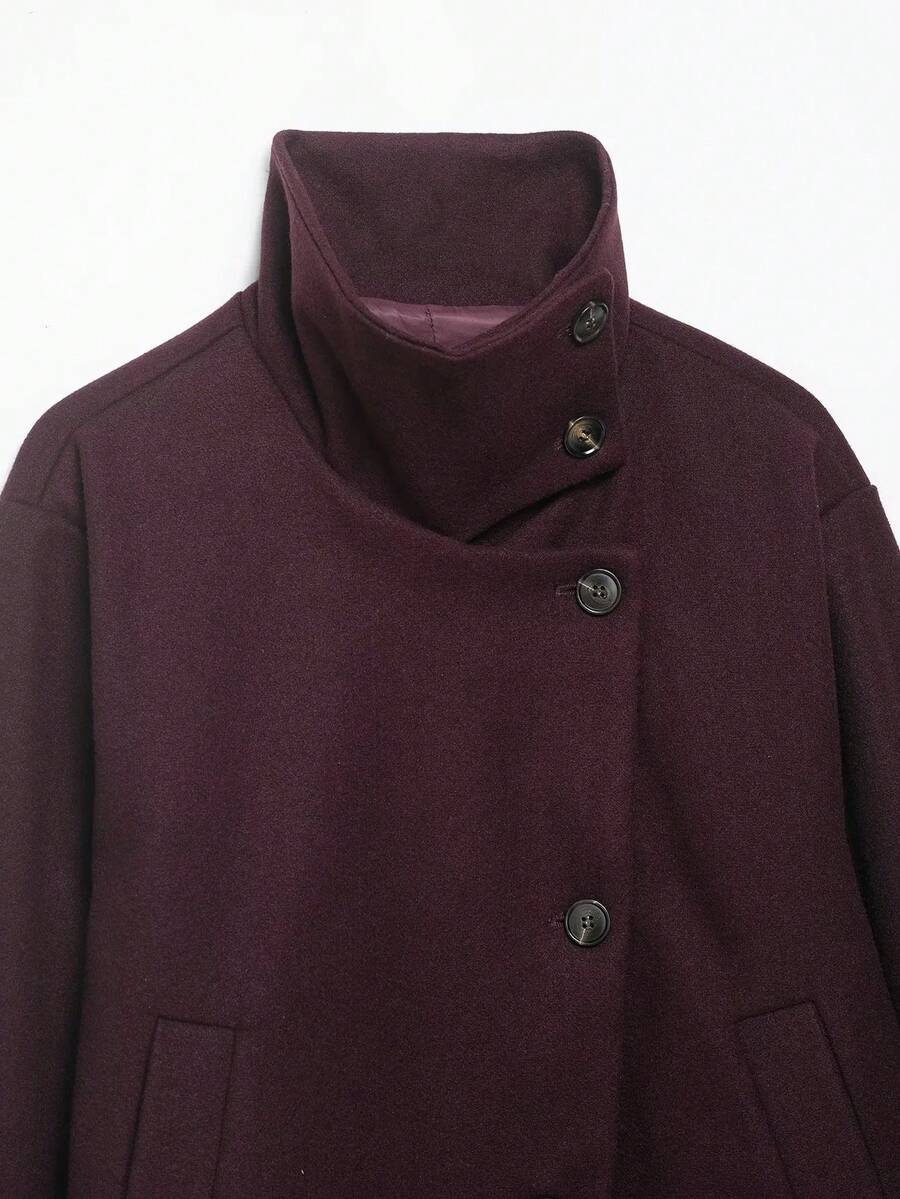 Women Short Jacket Khaki – Minimalist Button Coat – Casual Structured Fit