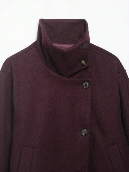 Women Short Jacket Khaki – Minimalist Button Coat – Casual Structured Fit
