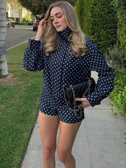 Women Polka Dot Bomber Jacket – White Cropped Jacket – Oversized Casual Fit