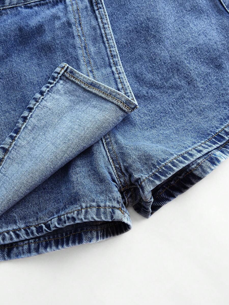Women Denim Skort Plus Size – High Waist Asymmetric Shorts Skirt With Pockets