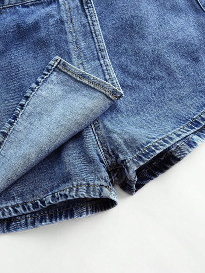 Women Denim Skort Plus Size – High Waist Asymmetric Shorts Skirt With Pockets