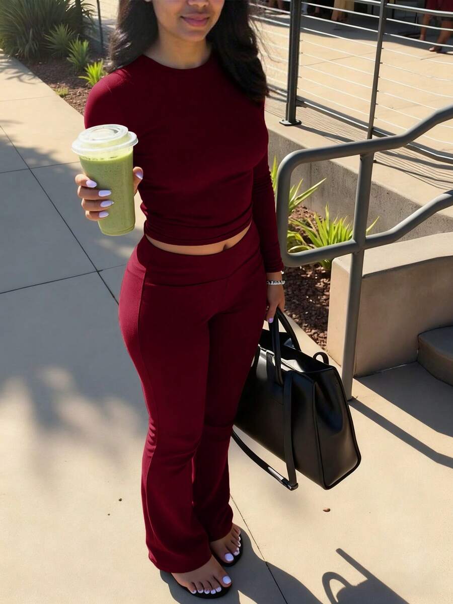 2 Piece Flared Lounge Set – Women – Casual Knit Outfit