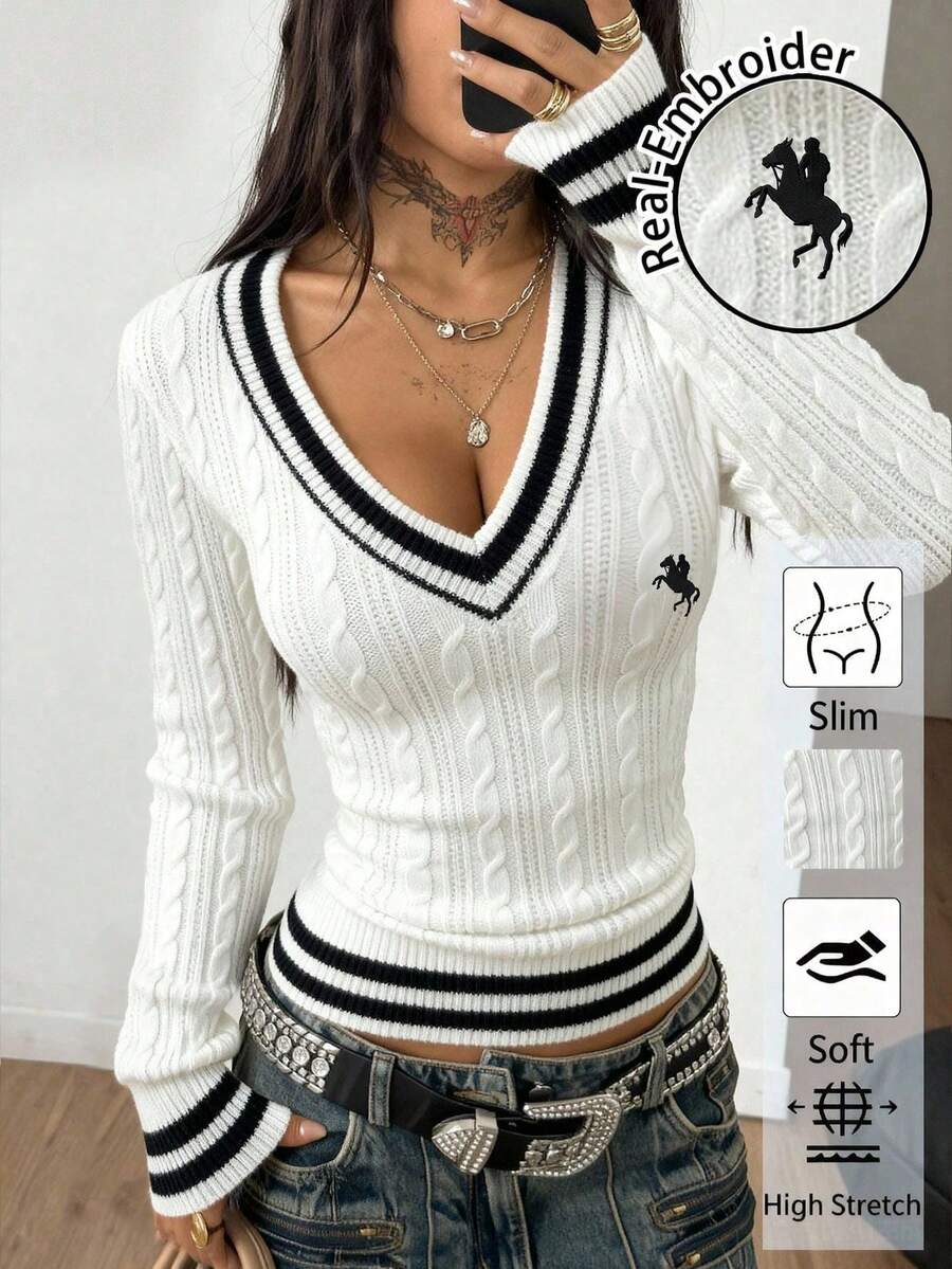 Vintage Ribbed Scoop Neck Sweater – Autumn / Winter – Y2K Knit Pullover
