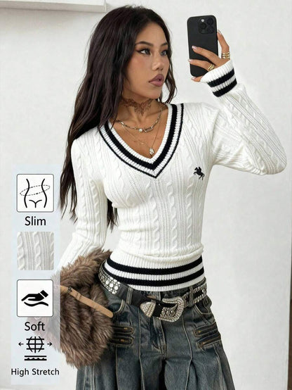 Vintage Ribbed Scoop Neck Sweater – Autumn / Winter – Y2K Knit Pullover