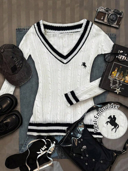 Vintage Ribbed Scoop Neck Sweater – Autumn / Winter – Y2K Knit Pullover