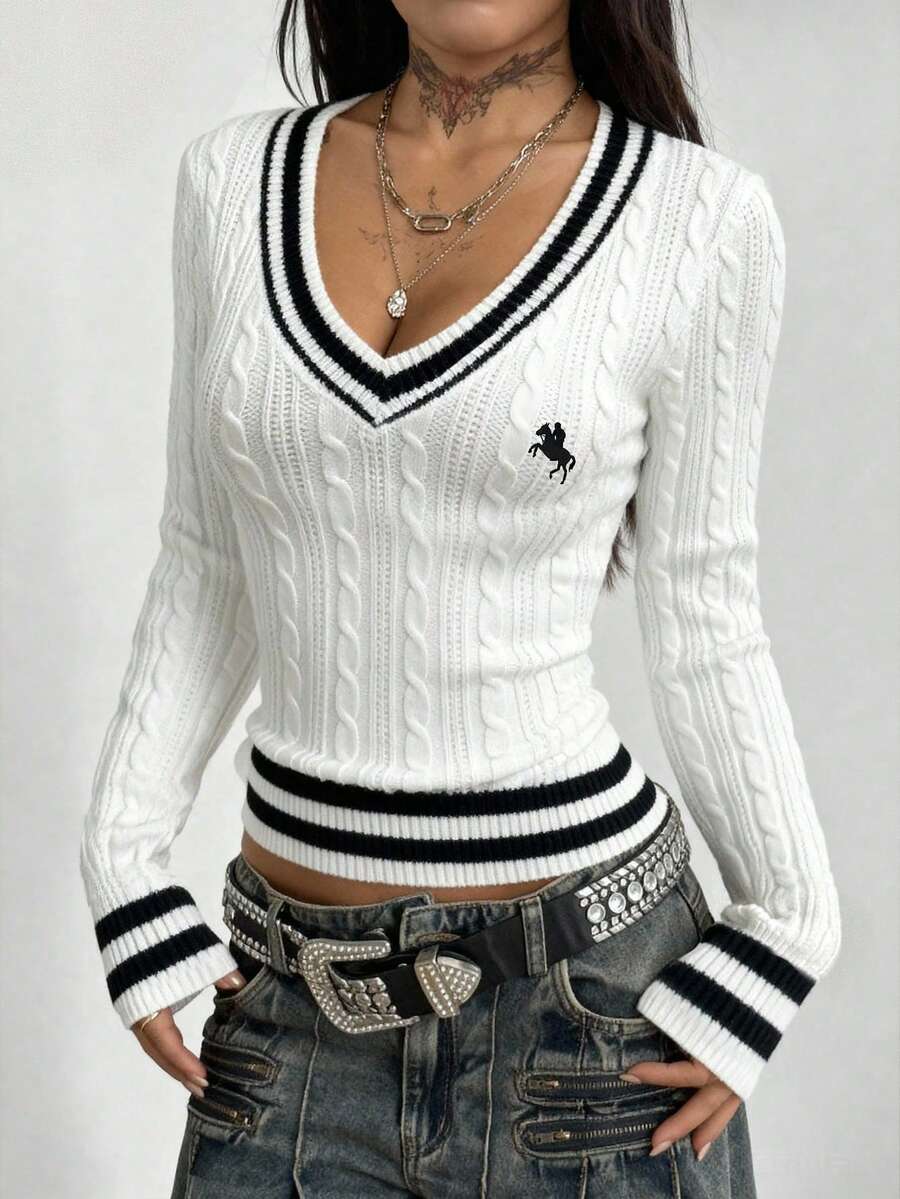 Vintage Ribbed Scoop Neck Sweater – Autumn / Winter – Y2K Knit Pullover