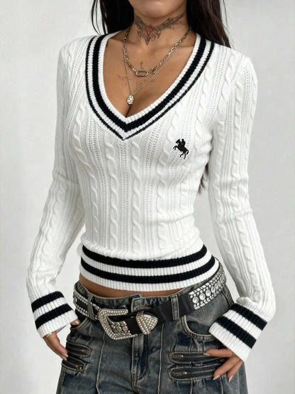 Vintage Ribbed Scoop Neck Sweater – Autumn / Winter – Y2K Knit Pullover