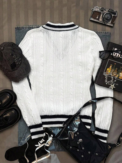 Vintage Ribbed Scoop Neck Sweater – Autumn / Winter – Y2K Knit Pullover