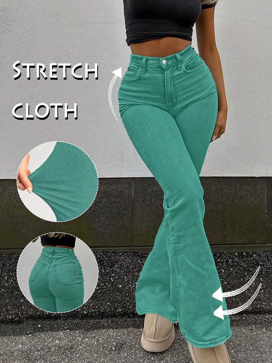 Women Y2K Flare Jeans – High Waist Stretch Denim – Embroidered Bow Slim Fit