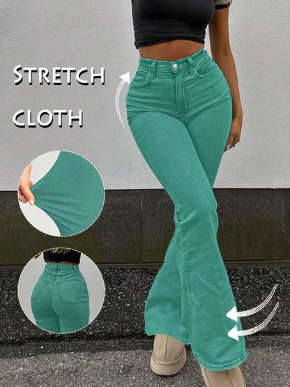 Women Y2K Flare Jeans – High Waist Stretch Denim – Embroidered Bow Slim Fit