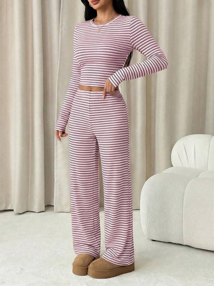 Striped Lounge Pyjama Set – Women – 2 Piece Knit Outfit